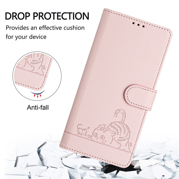 For iPhone SE 2024 Cat Rat Embossed Pattern RFID Leather Phone Case with Lanyard(Pink) - More iPhone Cases by buy2fix | Online Shopping UK | buy2fix