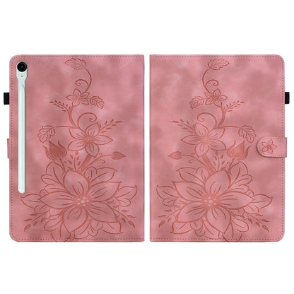 For Samsung Galaxy Tab S9 / S9 FE Lily Embossed Leather Tablet Case(Pink) - Galaxy Tab S9 Cases by buy2fix | Online Shopping UK | buy2fix