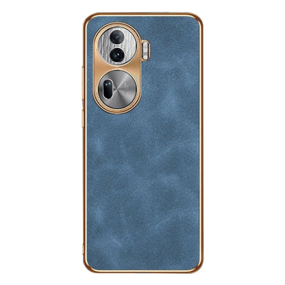 For OPPO Reno11 Pro Global Electroplating Lambskin Leather Phone Case(Blue) - Reno11 Pro Cases by buy2fix | Online Shopping UK | buy2fix