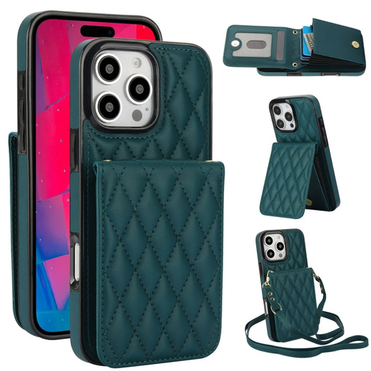 For iPhone 16 Pro Max YM015 Crossbody Rhombic Card Bag RFID Phone Case(Green) - iPhone 16 Pro Max Cases by buy2fix | Online Shopping UK | buy2fix