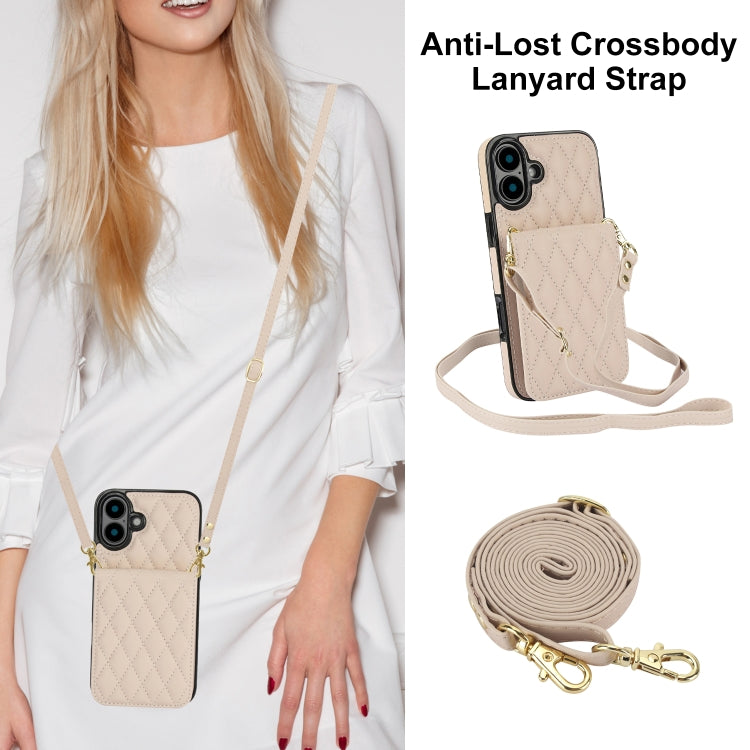 For iPhone 16 Plus YM015 Crossbody Rhombic Card Bag RFID Phone Case(White) - iPhone 16 Plus Cases by buy2fix | Online Shopping UK | buy2fix