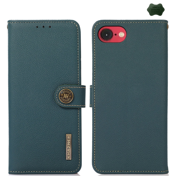 For iPhone 16e KHAZNEH Custer Genuine Leather RFID Phone Case(Green) - iPhone 16e Cases by buy2fix | Online Shopping UK | buy2fix