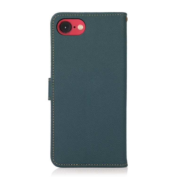 For iPhone 16e KHAZNEH Custer Genuine Leather RFID Phone Case(Green) - iPhone 16e Cases by buy2fix | Online Shopping UK | buy2fix