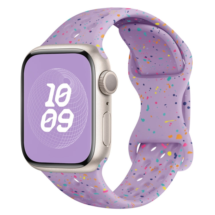 For Apple Watch SE 44mm Hole Style Butterfly Buckle Camouflage Silicone Watch Band(Light Purple) - Watch Bands by buy2fix | Online Shopping UK | buy2fix