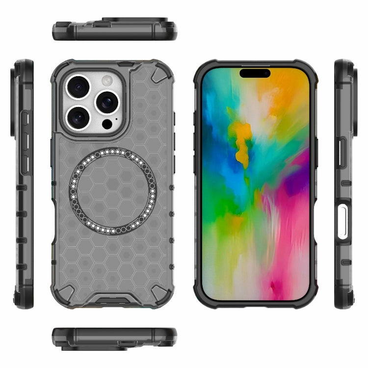 For iPhone 16 Pro Honeycomb Magnetic Ring Shockproof Phone Case(Black) - iPhone 16 Pro Cases by buy2fix | Online Shopping UK | buy2fix