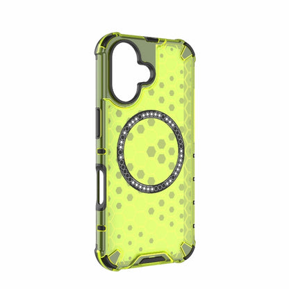 For iPhone 16 Honeycomb Magnetic Ring Shockproof Phone Case(Green) - iPhone 16 Cases by buy2fix | Online Shopping UK | buy2fix