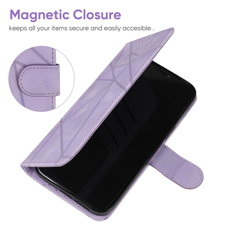 For iPhone 16 Skin Feel Geometric Lines Leather Phone Case(Purple) - iPhone 16 Cases by buy2fix | Online Shopping UK | buy2fix