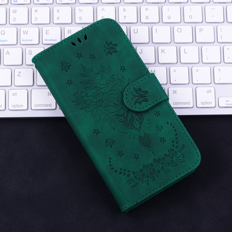 For iPhone SE 2024 Butterfly Rose Embossed Leather Phone Case(Green) - More iPhone Cases by buy2fix | Online Shopping UK | buy2fix