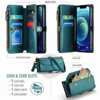 For iPhone 12 CaseMe C36 Card Slots Zipper Wallet RFID Anti-theft Leather Phone Case(Blue-green) - iPhone 12 / 12 Pro Cases by CaseMe | Online Shopping UK | buy2fix