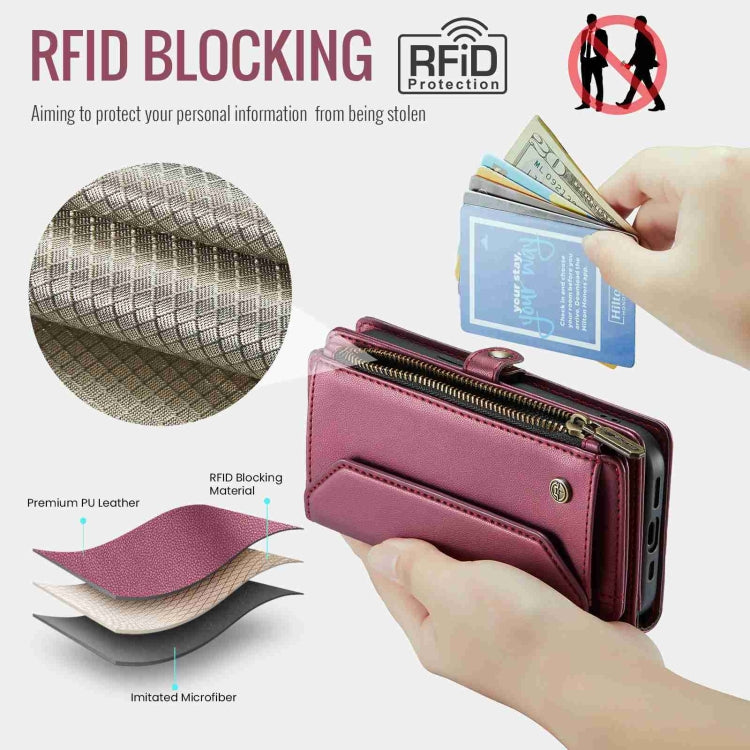 For iPhone 13 Pro CaseMe C36 Card Slots Zipper Wallet RFID Anti-theft Leather Phone Case(Wine Red) - iPhone 13 Pro Cases by CaseMe | Online Shopping UK | buy2fix