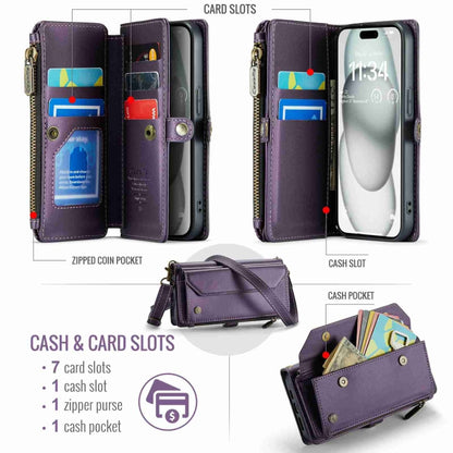 For iPhone 15 Plus CaseMe C36 Card Slots Zipper Wallet RFID Anti-theft Leather Phone Case(Purple) - iPhone 15 Plus Cases by CaseMe | Online Shopping UK | buy2fix