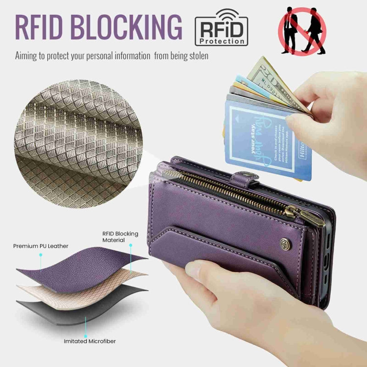 For iPhone 15 Plus CaseMe C36 Card Slots Zipper Wallet RFID Anti-theft Leather Phone Case(Purple) - iPhone 15 Plus Cases by CaseMe | Online Shopping UK | buy2fix