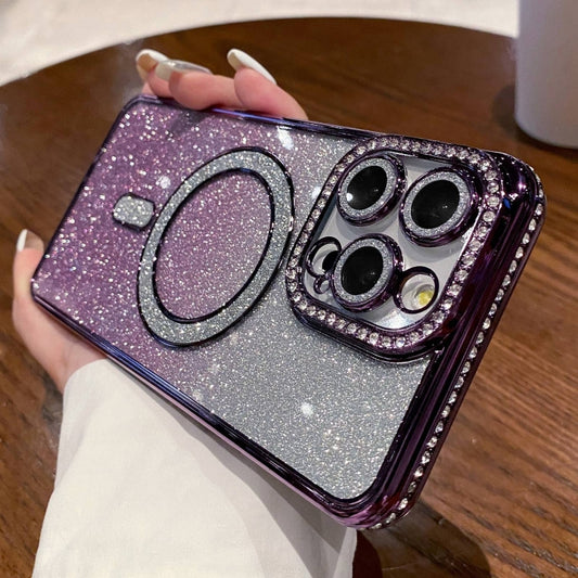 For iPhone 16 Pro Diamond Gradient Glitter Plated MagSafe Phone Case(Purple) - iPhone 16 Pro Cases by buy2fix | Online Shopping UK | buy2fix