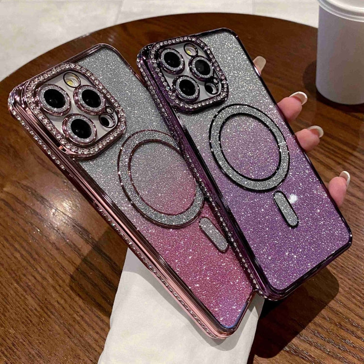 For iPhone 15 Pro Diamond Gradient Glitter Plated MagSafe Phone Case(Purple) - iPhone 15 Pro Cases by buy2fix | Online Shopping UK | buy2fix