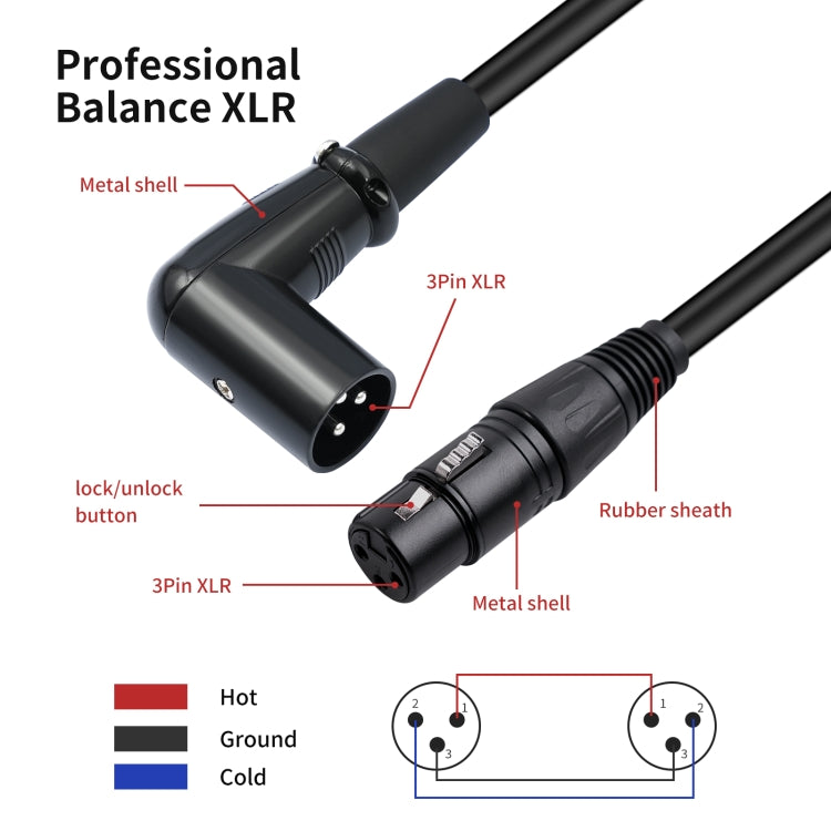 XK042L XLR 3pin Straight Female to Elbow Male Audio Cable, Length:1m(Black) - Microphone Audio Cable & Connector by buy2fix | Online Shopping UK | buy2fix