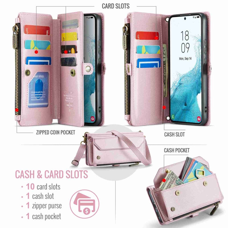 For Samsung Galaxy S22+ 5G CaseMe C36 Card Slots Zipper Wallet RFID Anti-theft Leather Phone Case(Pink) - Galaxy S22+ 5G Cases by CaseMe | Online Shopping UK | buy2fix