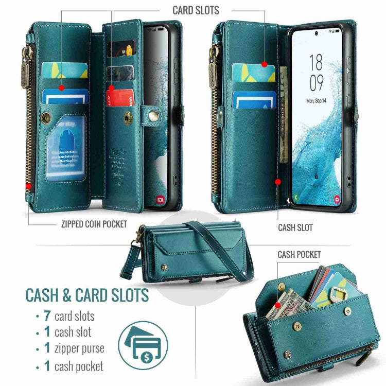 For Samsung Galaxy S22 5G CaseMe C36 Card Slots Zipper Wallet RFID Anti-theft Leather Phone Case(Blue-green) - Galaxy S22 5G Cases by CaseMe | Online Shopping UK | buy2fix