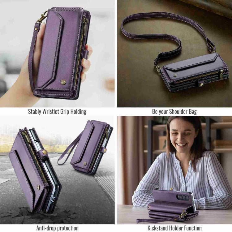 For Samsung Galaxy Z Fold4 CaseMe C36 Card Slots Zipper Wallet RFID Anti-theft Leather Phone Case(Purple) - Galaxy Z Fold4 5G Cases by CaseMe | Online Shopping UK | buy2fix