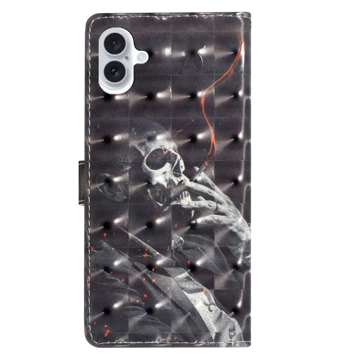 For iPhone 16 Plus 3D Pattern Leather Phone Case(Skull) - iPhone 16 Plus Cases by buy2fix | Online Shopping UK | buy2fix