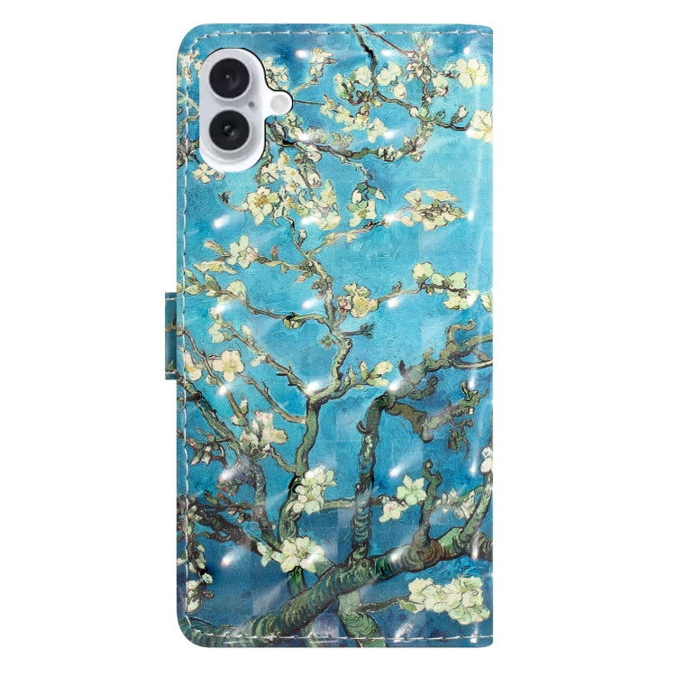 For iPhone 16 Plus 3D Pattern Leather Phone Case(Blue Base Apricot Flower) - iPhone 16 Plus Cases by buy2fix | Online Shopping UK | buy2fix