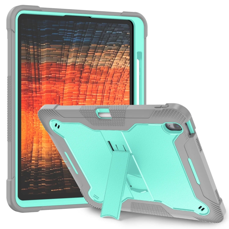 For iPad Air 13 2024 Shockproof Silicone Hybrid PC Tablet Case with Holder(Mint Green + Grey) - iPad Air 13 2024 Cases by buy2fix | Online Shopping UK | buy2fix