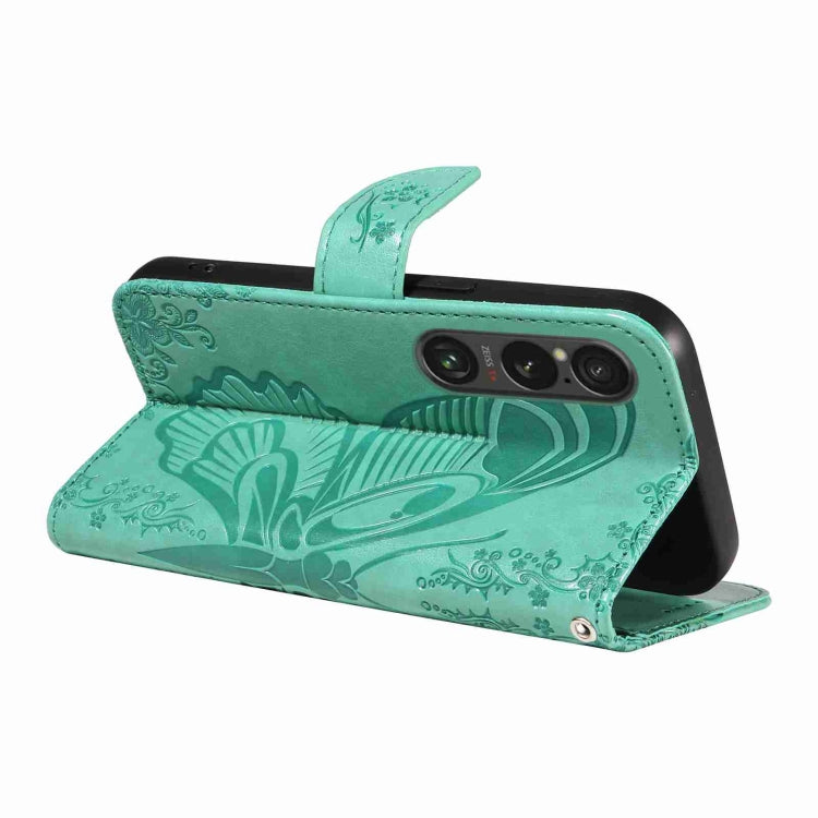 For Sony Xperia 1 VI 2024 Swallowtail Butterfly Embossed Leather Phone Case(Green) - Sony Cases by buy2fix | Online Shopping UK | buy2fix