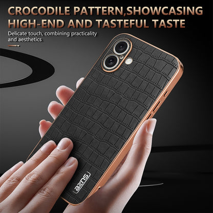 For iPhone 16 Plus AZNS Electroplated Frame Crocodile Texture Full Coverage Phone Case(Black) - iPhone 16 Plus Cases by AZNS | Online Shopping UK | buy2fix