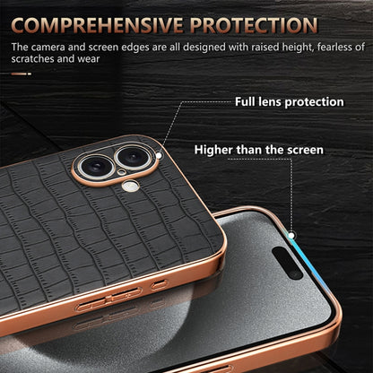 For iPhone 16 Plus AZNS Electroplated Frame Crocodile Texture Full Coverage Phone Case(Brown) - iPhone 16 Plus Cases by AZNS | Online Shopping UK | buy2fix