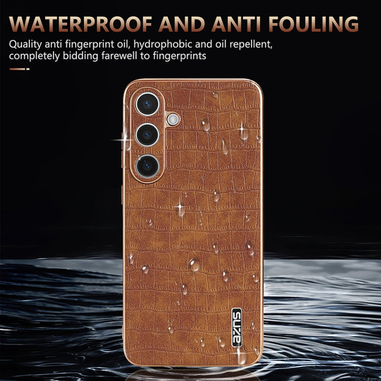 For Samsung Galaxy S24 5G AZNS Electroplated Frame Crocodile Texture Full Coverage Phone Case(Black) - Galaxy S24 5G Cases by AZNS | Online Shopping UK | buy2fix