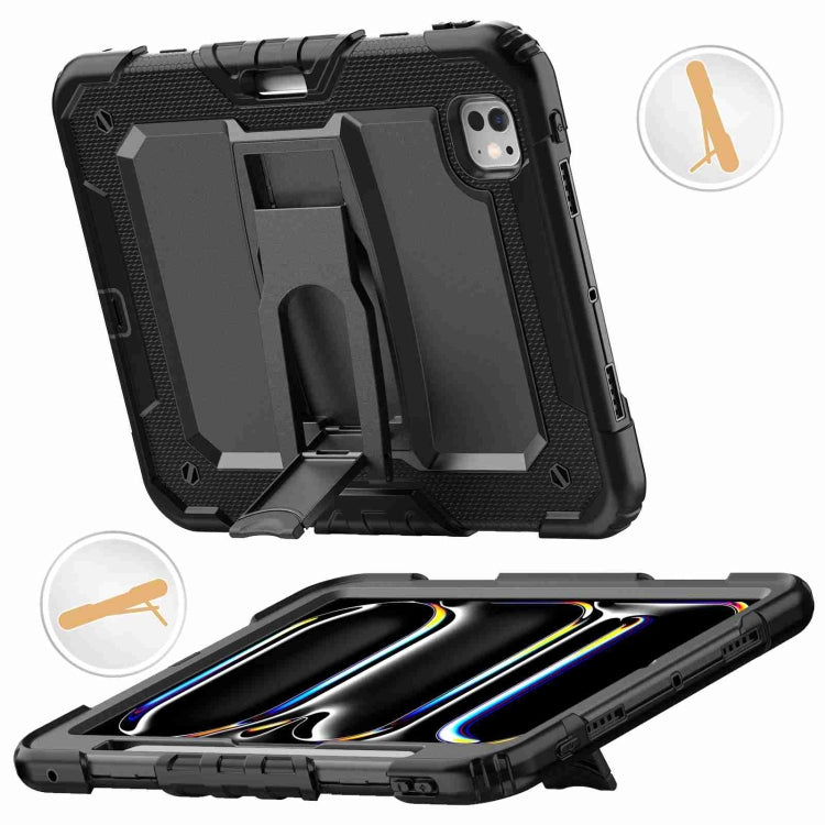 For iPad Pro 11 2024 Silicone Hydric PC Tablet Case with Shoulder Strap & Holder(Black) - iPad Pro 11 2024 Cases by buy2fix | Online Shopping UK | buy2fix