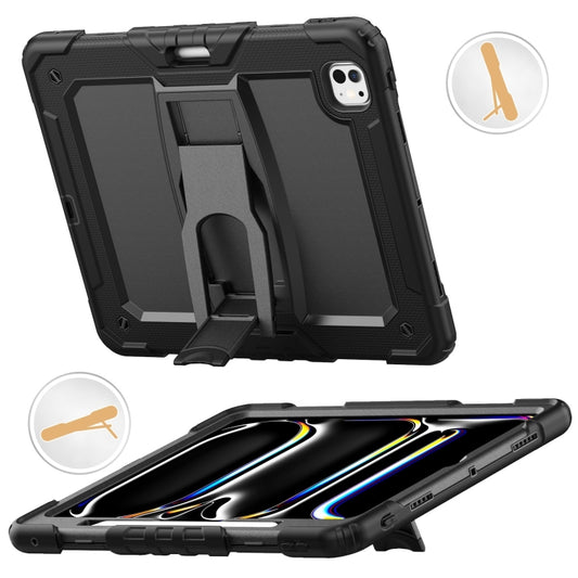 For iPad Pro 13 2024 Silicone Hydric PC Tablet Case with Shoulder Strap & Holder(Black) - iPad Pro 13 2024 Cases by buy2fix | Online Shopping UK | buy2fix