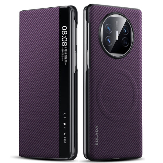 For Huawei Mate X5 SULADA Kevlar 600D Texture Smart Window Leather Phone Case(Purple) - Huawei Cases by SULADA | Online Shopping UK | buy2fix