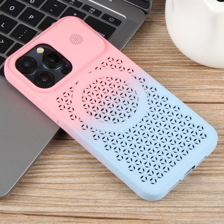 For iPhone 15 Pro Max Gradient Color Honeycomb Aromatherapy MagSafe Phone Case(Pink Blue) - iPhone 15 Pro Max Cases by buy2fix | Online Shopping UK | buy2fix