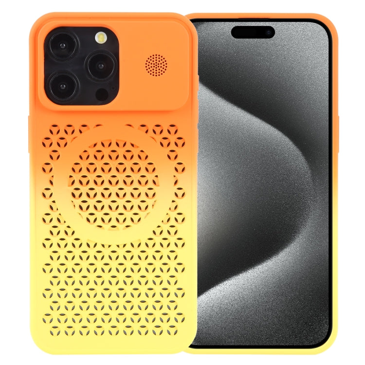 For iPhone 15 Pro Gradient Color Honeycomb Aromatherapy MagSafe Phone Case(Orange Yellow) - iPhone 15 Pro Cases by buy2fix | Online Shopping UK | buy2fix