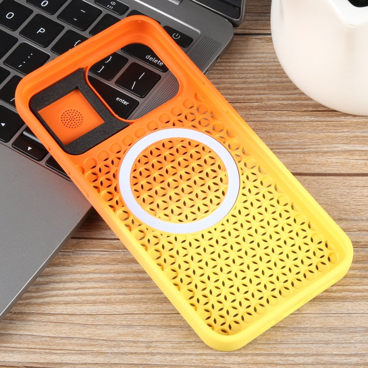 For iPhone 13 Gradient Color Honeycomb Aromatherapy MagSafe Phone Case(Orange Yellow) - iPhone 13 Cases by buy2fix | Online Shopping UK | buy2fix