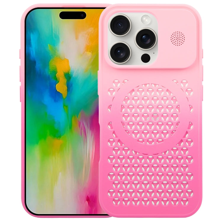 For iPhone 16 Pro Gradient Color Honeycomb Aromatherapy MagSafe Phone Case(Pink+Rose Red) - iPhone 16 Pro Cases by buy2fix | Online Shopping UK | buy2fix