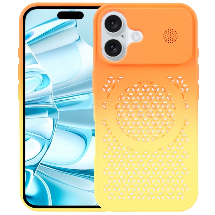 For iPhone 16 Gradient Color Honeycomb Aromatherapy MagSafe Phone Case(Orange Yellow) - iPhone 16 Cases by buy2fix | Online Shopping UK | buy2fix