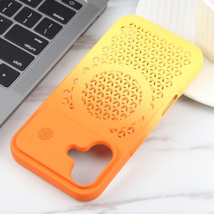 For iPhone 16 Gradient Color Honeycomb Aromatherapy MagSafe Phone Case(Orange Yellow) - iPhone 16 Cases by buy2fix | Online Shopping UK | buy2fix