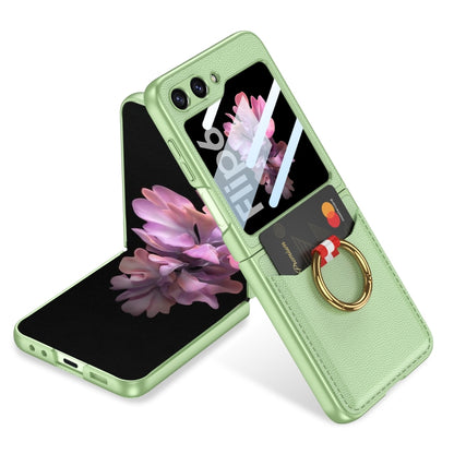 For Samsung Galaxy Z Flip6 GKK Integrated Ultra-thin Leather Card Slots Phone Case with Ring Holder(Green) - Galaxy Z Flip6 5G Cases by GKK | Online Shopping UK | buy2fix