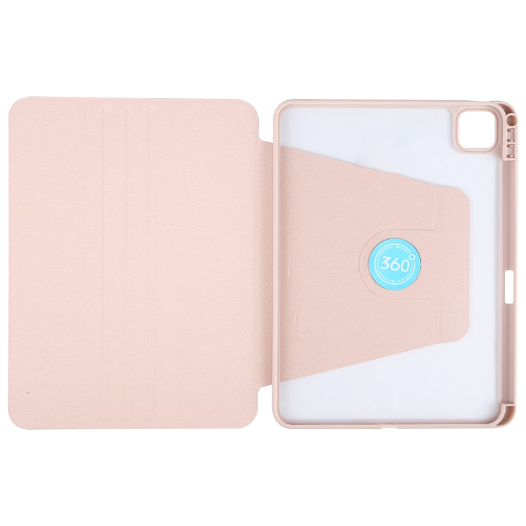 For iPad Air 11 2024 / Air 5 / Air 4 GEBEI Acrylic TPU 3-folding Rotating Smart Tablet Leather Case withh Pen Slot(Pink) - iPad Air 11 2024 Cases by GEBEI | Online Shopping UK | buy2fix