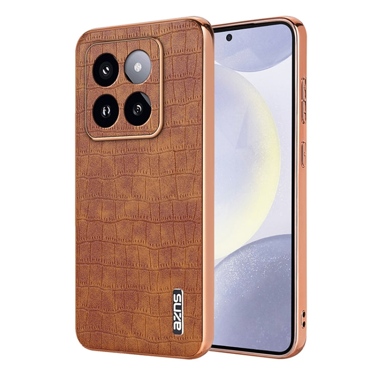 For Xiaomi 14 Pro AZNS Electroplated Frame Crocodile Texture Full Coverage Phone Case(Brown) - 14 Pro Cases by AZNS | Online Shopping UK | buy2fix