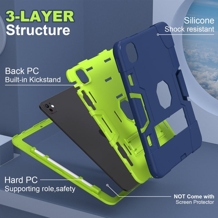 For iPad Pro 13 2024 Contrast Color Silicone Acrylic PC Tablet Case with Holder(Navy Blue Yellow Green) - iPad Pro 13 2024 Cases by buy2fix | Online Shopping UK | buy2fix