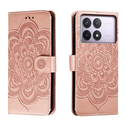 For Xiaomi Redmi K70 Sun Mandala Embossing Pattern Phone Leather Case(Rose Gold) - K70 Cases by buy2fix | Online Shopping UK | buy2fix