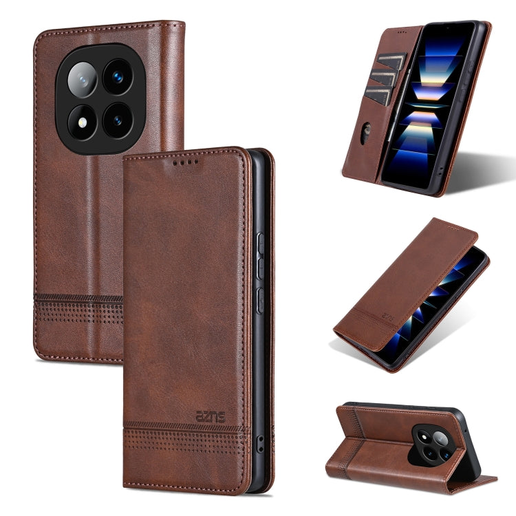 For Redmi Note 14 Pro 5G AZNS Magnetic Calf Texture Flip Leather Phone Case(Dark Brown) - Note 14 Pro Cases by AZNS | Online Shopping UK | buy2fix