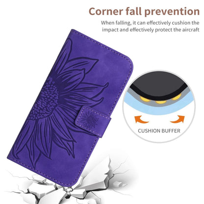 For Samsung Galaxy S25 5G Skin Feel Sun Flower Embossed Flip Leather Phone Case with Lanyard(Dark Purple) - Galaxy S25 5G Cases by buy2fix | Online Shopping UK | buy2fix