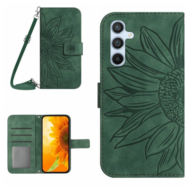 For Samsung Galaxy S25+ 5G Skin Feel Sun Flower Embossed Flip Leather Phone Case with Lanyard(Green) - Galaxy S25+ 5G Cases by buy2fix | Online Shopping UK | buy2fix