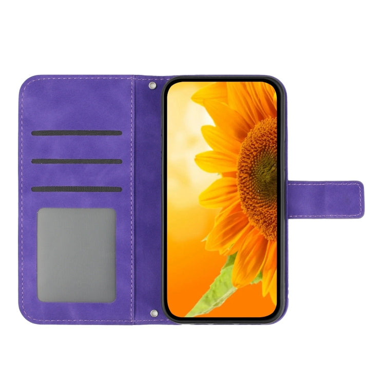 For Samsung Galaxy S25 Ultra 5G Skin Feel Sun Flower Embossed Flip Leather Phone Case with Lanyard(Dark Purple) - Galaxy S25 Ultra 5G Cases by buy2fix | Online Shopping UK | buy2fix