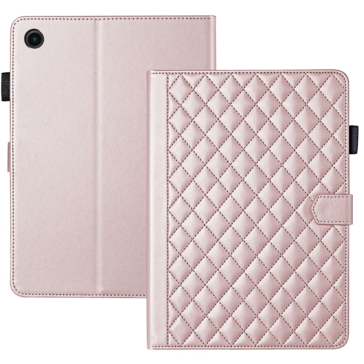 For Samsung Galaxy Tab A9 Rhombus Lattice Leather Tablet Case(Rose Gold) - Galaxy Tab A9 by buy2fix | Online Shopping UK | buy2fix