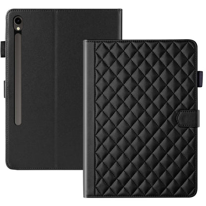 For Samsung Galaxy Tab S9 FE / S9 Rhombus Lattice Leather Tablet Case(Black) - Galaxy Tab S9 FE by buy2fix | Online Shopping UK | buy2fix