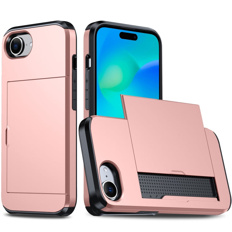 For iPhone SE 2024 Shockproof Armor Phone Case with Card Slot(Rose Gold) - More iPhone Cases by buy2fix | Online Shopping UK | buy2fix